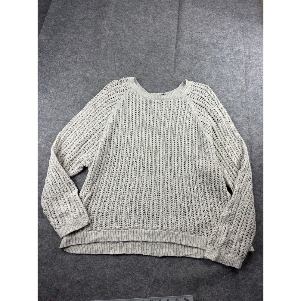 J. Jill Womens L Pullover Sweater Long Sleeve Open Knit Flowy Boxy Coastal Boho